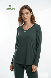 BLUEMOTION WOMENS BASIC V NECK FULL SLEEVE T SHIRT - Smgarment's